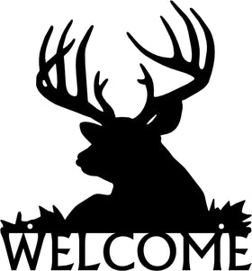 Deer Buck Head with Antlers Welcome Sign - The Metal Peddler Welcome Signs antlers, Buck, Deer, porch, Welcome sign