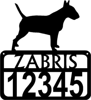 Personalized Dog Sign with Name & house numbers: Bull Terrier - The Metal Peddler Welcome Signs Address Sign, breed, Bull Terrier, dog, House sign, Personalized Signs, personalizetext, porch