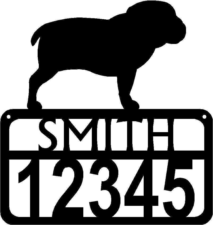 Personalized Dog Sign with Name & house numbers: Bulldog - The Metal Peddler Welcome Signs Address Sign, breed, Bulldog, dog, House sign, Personalized Signs, personalizetext, porch