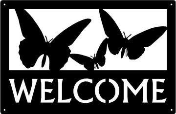 Butterflies Welcome Sign or Name/ House Number - The Metal Peddler Welcome Signs 17x11, address sign, Name plaque, name sign, nature, not-dog, personalized, Personalized Gifts, Personalized Signs, personalizetext, pollinators, porch, welcome sign, wildlife