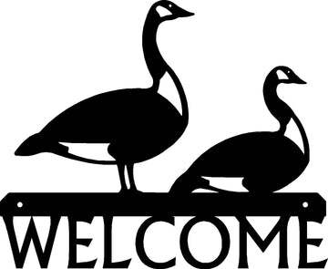 Canadian Geese 1 standing 1 laying Welcome Sign - The Metal Peddler Welcome Signs Canadian Geese, Personalized Signs, porch, Welcome sign, wildlife