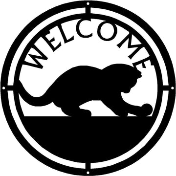 Cat #01 Round Welcome Sign - The Metal Peddler Welcome Signs cat, porch, Welcome Sign