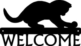 Cat playing open Welcome Sign - The Metal Peddler Welcome Signs cat, cat 01, porch, Welcome sign