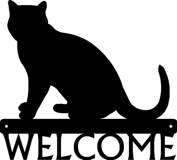 Cat sitting Welcome Sign - The Metal Peddler Welcome Signs cat, cat 08, porch, Welcome sign