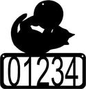 Cat on back playing with a ball-on open rectangle with numbers inside- House Address Sign - The Metal Peddler Address Signs Address sign, cat, House sign, Personalized Signs, personalizetext, porch