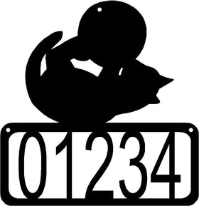 Cat on back playing with a ball-on open rectangle with numbers inside- House Address Sign - The Metal Peddler Address Signs Address sign, cat, House sign, Personalized Signs, personalizetext, porch