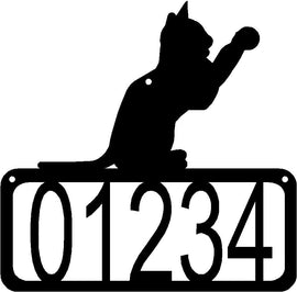 Cat sitting with front paws stretched up on open rectangle with numbers inside. House Address Sign - The Metal Peddler Address Signs Address sign, cat, House sign, Personalized Signs, personalizetext, porch