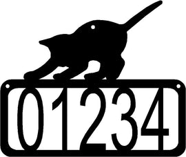 Cat in crouch/play stance on open rectangle with numbers inside - The Metal Peddler Address Signs Address sign, cat, House sign, Personalized Signs, personalizetext, porch