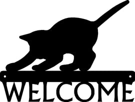 Cat in crouch/play stance Welcome Sign - The Metal Peddler Welcome Signs cat, cat 20, porch, Welcome sign