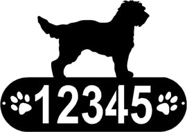 Cylindrical shape with Address numbers and a paw print on each side cut out- Cockapoo Silhouette on top-Cockapoo Dog PAWS House Address Sign or Name Plaque - The Metal Peddler Address Signs address sign, breed, Breed C, Cockapoo, Dog, Dog Signs, Name plaque, Personalized Signs, personalizetext