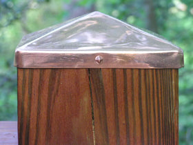 (4-1/8 x 6-1/8) Full 4x6 Copper Pyramid Fence post cap - The Metal Peddler Fence post caps 4x6, copper fence caps