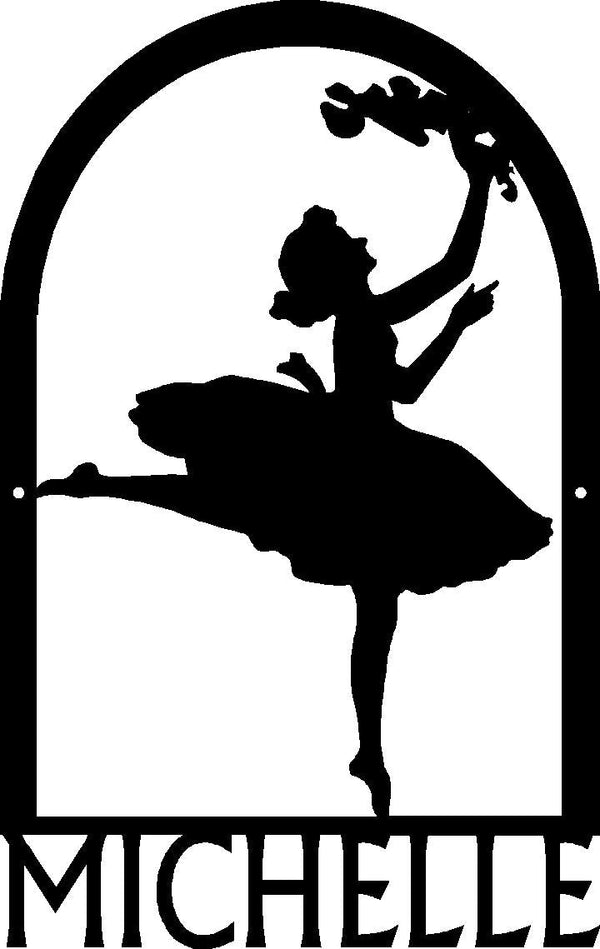 Dance Art Sign - Personalized Name Sign: Arched Ballerina Dancer - The Metal Peddler  ballerina, ballet, dance, dance gifts, dance signs, dance wall art, personalized dance