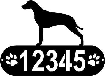 Cylindrical shape with Address numbers and a paw print on each side cut out- Dalmatian Silhouette on top-Dalmatian Dog PAWS House Address Sign or Name Plaque - The Metal Peddler Address Signs address sign, breed, Dalmatian, Dog, Dog Signs, Name plaque, Personalized Signs, personalizetext