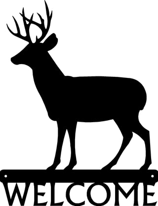 Deer #01 Welcome Sign - The Metal Peddler Welcome Signs antlers, buck, deer, porch, welcome sign