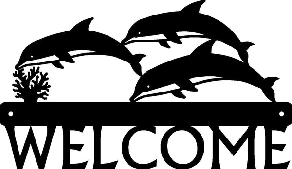 Dolphin Trio Welcome Sign - The Metal Peddler Welcome Signs dolphin, porch, welcome sign