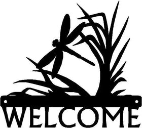Dragonfly in Grass Welcome Sign - The Metal Peddler Welcome Signs dragonfly, garden, porch, Welcome sign