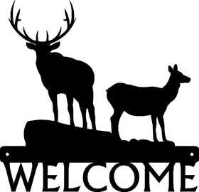 Elk Bull and Cow Welcome Sign - The Metal Peddler Welcome Signs antlers, elk, porch, Welcome sign