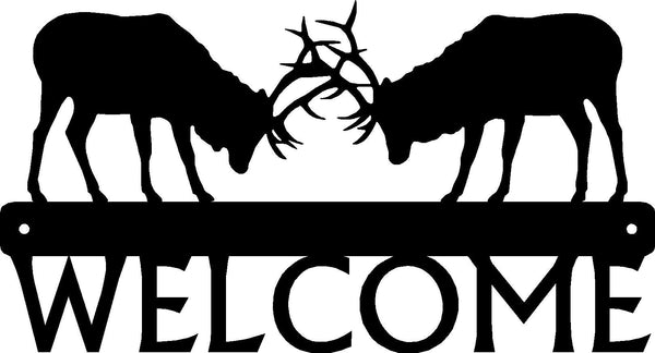 Elk Fighting Welcome Sign - The Metal Peddler Welcome Signs antlers, elk, porch, welcome sign
