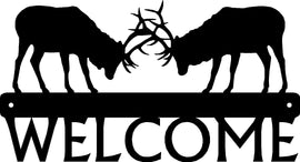 Elk Fighting Welcome Sign - The Metal Peddler Welcome Signs antlers, elk, porch, Welcome sign