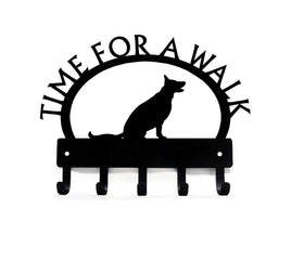German Shepherd (Sitting) TIME FOR A WALK Dog Key Rack & Leash Holder - The Metal Peddler Key Rack Alsatian, breed, Breed G, Dog, German Shepherd, German Shepherd (Sitting), GSD, key rack, leash rack