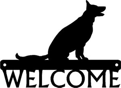 German Shepherd (sitting) Dog Welcome Sign or Custom Name - The Metal Peddler Welcome Signs breed, Breed G, Dog, German Shepherd, Personalized Signs, personalizetext, porch, welcome sign