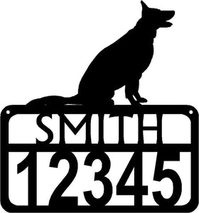 Personalized Dog Sign with Name & house numbers: German Shepherd (Sitting) - The Metal Peddler Welcome Signs Address Sign, breed, Dog, German Shepherd (Sitting), House sign, Personalized Signs, personalizetext, porch