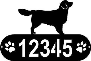 Cylindrical shape with Address numbers and a paw print on each side cut out- Golden Retriever Silhouette on top-Golden Retriever PAWS House Address Sign or Name Plaque - The Metal Peddler Address Signs address sign, breed, Dog, Dog Signs, Golden Retriever, Name plaque, Personalized Signs, personalizetext