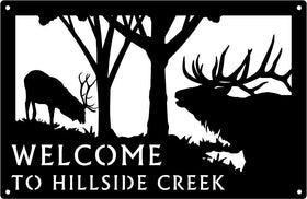 Elk Bulls Territorial Warning Wildlife Wall Art Sign with Custom Options - The Metal Peddler Decorative Plaques 17x11, address sign, antlers, camp, dad, dad hunting fishing, dad wildlife, elk, not-Dog, Personalized Signs, personalizetext, porch, trees, Welcome sign, wildlife