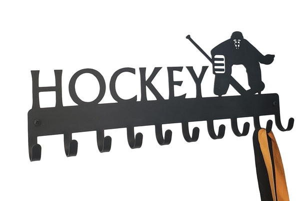 "Hockey" with Goalie - Medal Rack Display - The Metal Peddler Medal Holders hockey, Medal Hanger, medal rack, sport hooks, sports