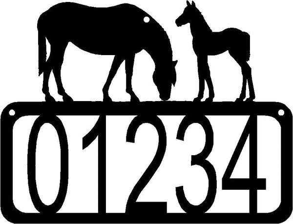 Horse & Foal on top of numbers in a rectangle, House Address Sign - The Metal Peddler Address Signs Address sign, Horse, House sign, Personalized Signs, personalizetext, porch