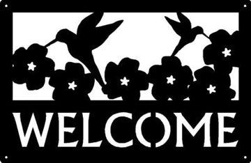2 Hummingbirds and Morning Glories- Welcome Sign 17x11 - The Metal Peddler Welcome Signs 17x11, bird, flowers, Hummingbird, porch, Welcome sign