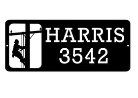 Lineman Plaque Custom Name & Number - The Metal Peddler Wall Art address sign, dad, dad trade, hero, Name plaque, name sign, office, personalized, Personalized Gifts, Personalized Signs, personalizetext, trades, wall art, wall decor
