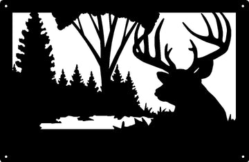 Buck Head with Forest Background- Wildlife Wall Art Sign 17x11 - The Metal Peddler 17x11, antlers, Buck, Deer, wildlife