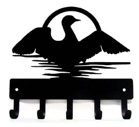 Loon on water Spreading Wings with setting sun in the background  - Key Rack - The Metal Peddler Key Rack bird, key rack, loon, waterfowl, wildlife