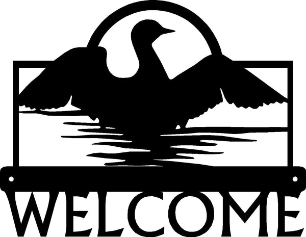 Loon on Lake Bird Welcome Sign - The Metal Peddler Welcome Signs bird, loon, porch, waterfowl, Welcome sign