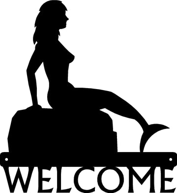 Mermaid Sitting on Rock Welcome Sign - The Metal Peddler Welcome Signs Mermaid, porch, welcome sign