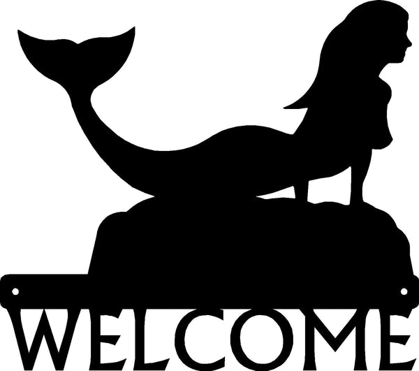 Mermaid laying on stomache on rock Welcome Sign - The Metal Peddler Welcome Signs Mermaid, porch, welcome sign