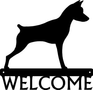 Miniature Pinscher Dog Welcome Sign - The Metal Peddler Welcome Signs breed, Dog, Min Pin, Miniature Pinscher, porch, welcome sign