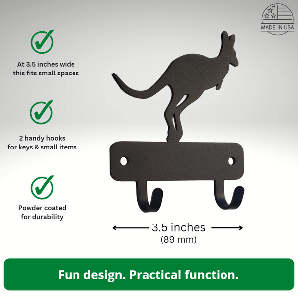 Kangaroo Mini Key Rack with 2 hooks - The Metal Peddler Key Rack key rack, mini kr, not-dog, wildlife