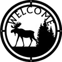Moose Round Welcome Sign - The Metal Peddler Welcome Signs antlers, dad, dad wildlife, Moose, not-Dog, porch, round, Welcome Sign, wildlife