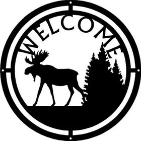 Moose Round Welcome Sign - The Metal Peddler Welcome Signs antlers, dad, dad wildlife, Moose, not-Dog, porch, round, Welcome Sign, wildlife