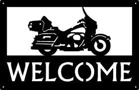 Touring Style Motorcycle #03 Welcome Sign 17x11 - The Metal Peddler  17x11, motorcycle, porch, welcome sign