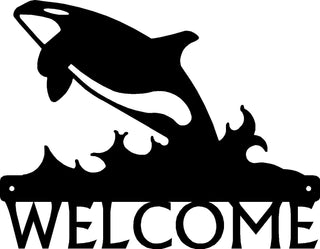 Orca Whale Breaching- Welcome Sign - The Metal Peddler Welcome Signs porch, welcome sign, whale