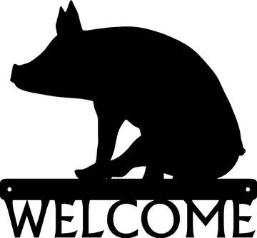 Pig/ Piglet Sitting Welcome Sign - The Metal Peddler Welcome Signs farm, pig, porch, ranch, Welcome sign