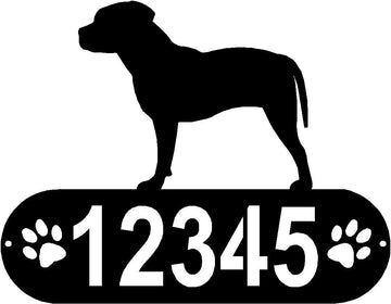 Cylindrical shape with Address numbers and a paw print on each side cut out- Pit Bull Natural Silhouette on top-- The Metal Peddler Address Signs address sign, Dog, Dog Signs, House sign, Name plaque, Personalized Signs, personalizetext, Pit Bull Terrier, porch