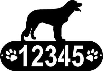 Cylindrical shape with Address numbers and a paw print on each side cut out- Longhaired Pointer Dog Silhouette on top-Longhaired Pointer Dog PAWS House Address Sign or Name Plaque - The Metal Peddler Address Signs address sign, breed, Dog, Dog Signs, Longhaired Pointer, Name plaque, Personalized Signs, personalizetext
