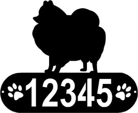 Cylindrical shape with Address numbers and a paw print on each side cut out- Pomeranian Silhouette on top-Pomeranian Dog PAWS House Address Sign or Name Plaque - The Metal Peddler Address Signs address sign, Dog, Dog Signs, Name plaque, Personalized Signs, personalizetext, Pomeranian