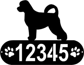 Cylindrical shape with Address numbers and a paw print on each side cut out- Portuguese Water Dog Silhouette on top-Portuguese Water Dog Dog PAWS House Address Sign or Name Plaque - The Metal Peddler Address Signs address sign, Dog, Dog Signs, Name plaque, Personalized Signs, personalizetext, Portuguese Water Dog
