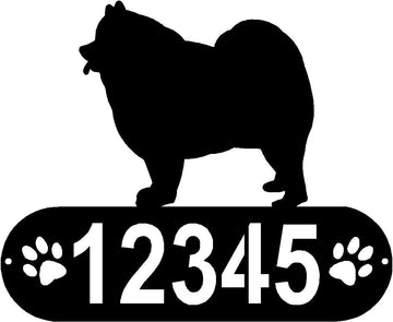 Cylindrical shape with Address numbers and a paw print on each side cut out- Samoyed Silhouette on top-Samoyed Dog PAWS House Address Sign or Name Plaque - The Metal Peddler Address Signs address sign, breed, Dog, Dog Signs, Name plaque, Personalized Signs, personalizetext, Samoyed