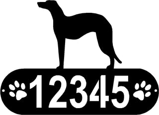 Scottish Deerhound Dog PAWS House Address Sign - The Metal Peddler Address Signs address sign, breed, Dog, Dog Signs, Name plaque, Personalized Signs, personalizetext, Scottish Deerhound